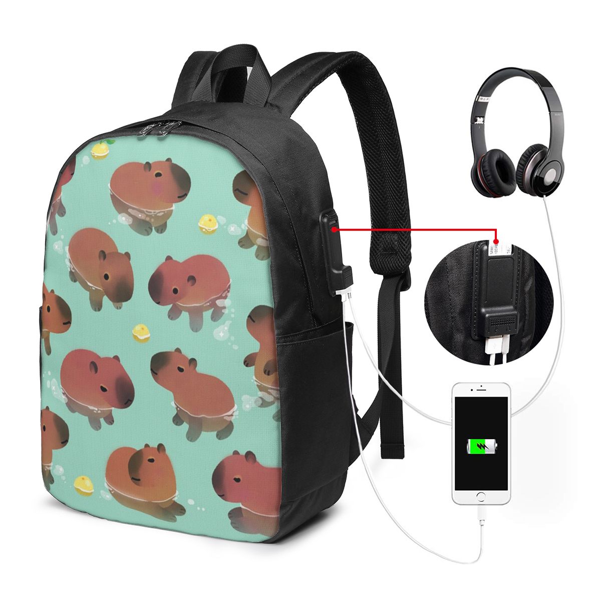 Women Bags Laptop - Rucksack mit Capybara-Tiermuster, Reisetasche für Notebooks,