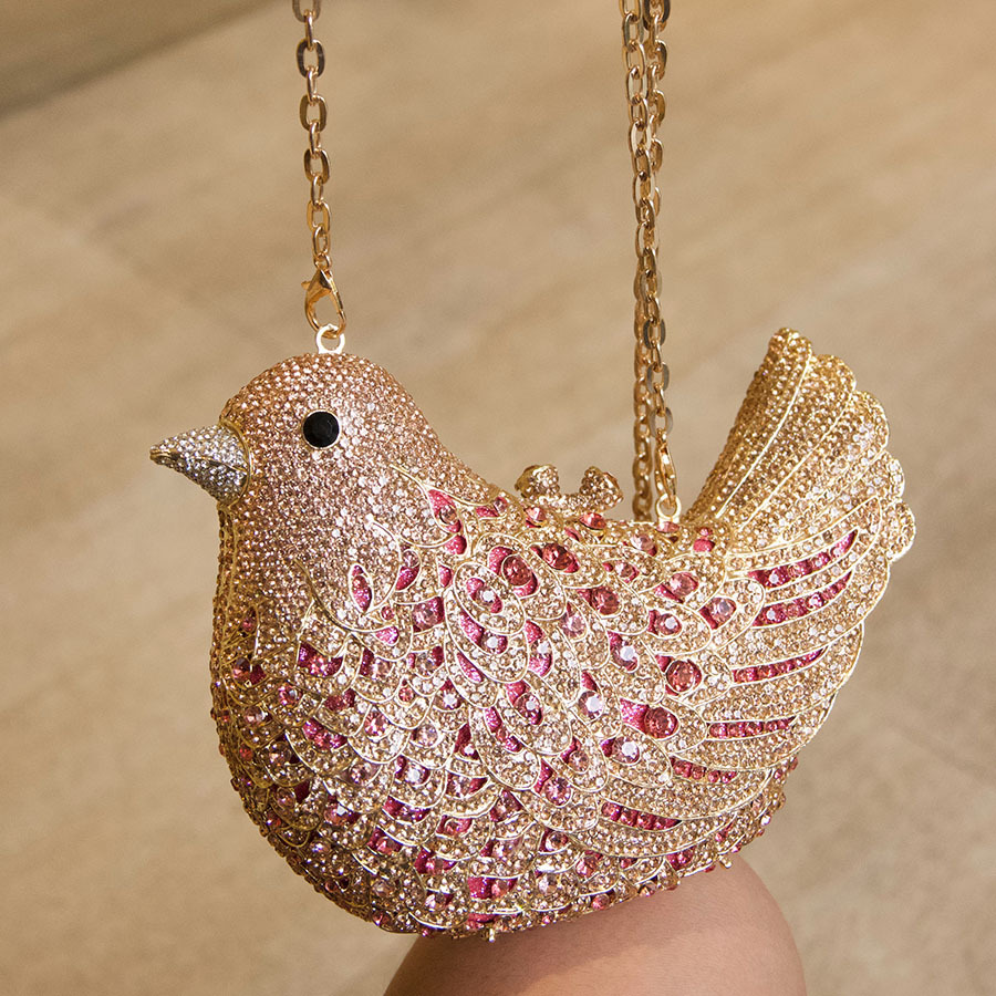 Women Bags Gold - Nischen-Designertasche mit Vogelmotiv, vollständig mit Diamanten