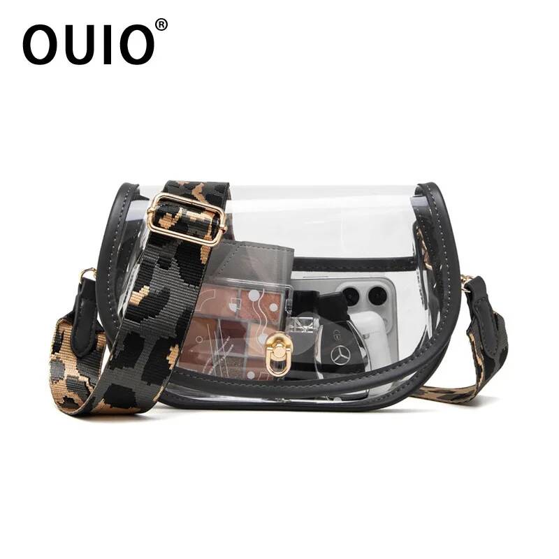 Women Bags Gold - OUIO Handytasche, modische, transparente PVC-Satteltasche, goldfarbener