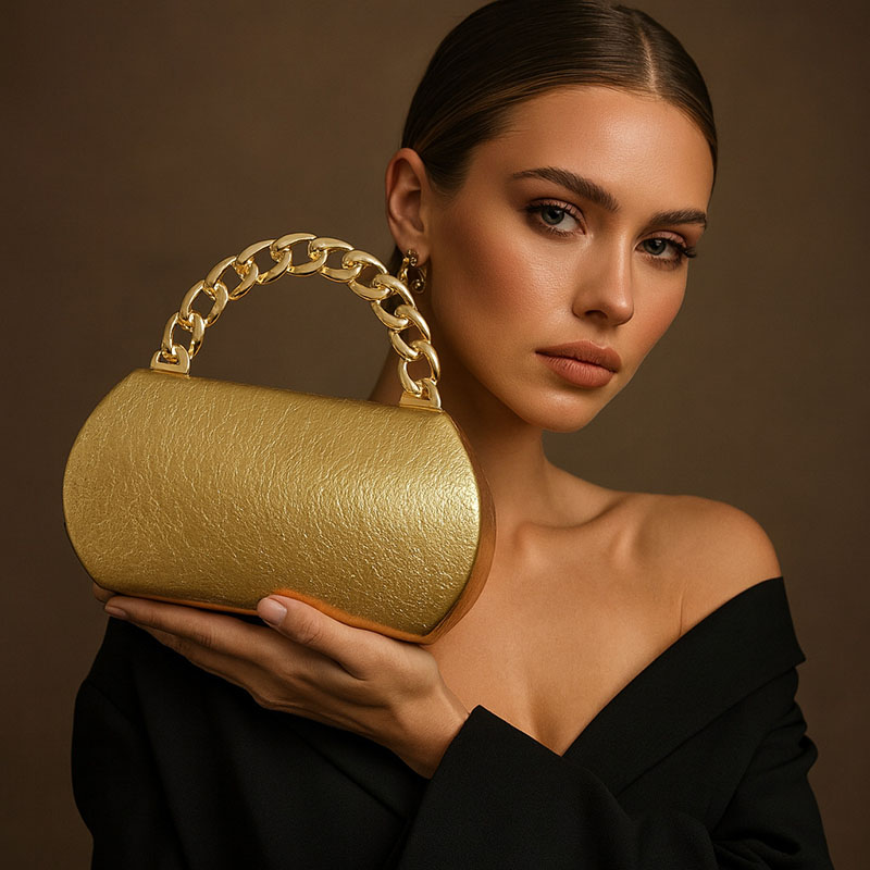 Women Bags Gold - Luxus Gold Metall Schnalle Box Clutch