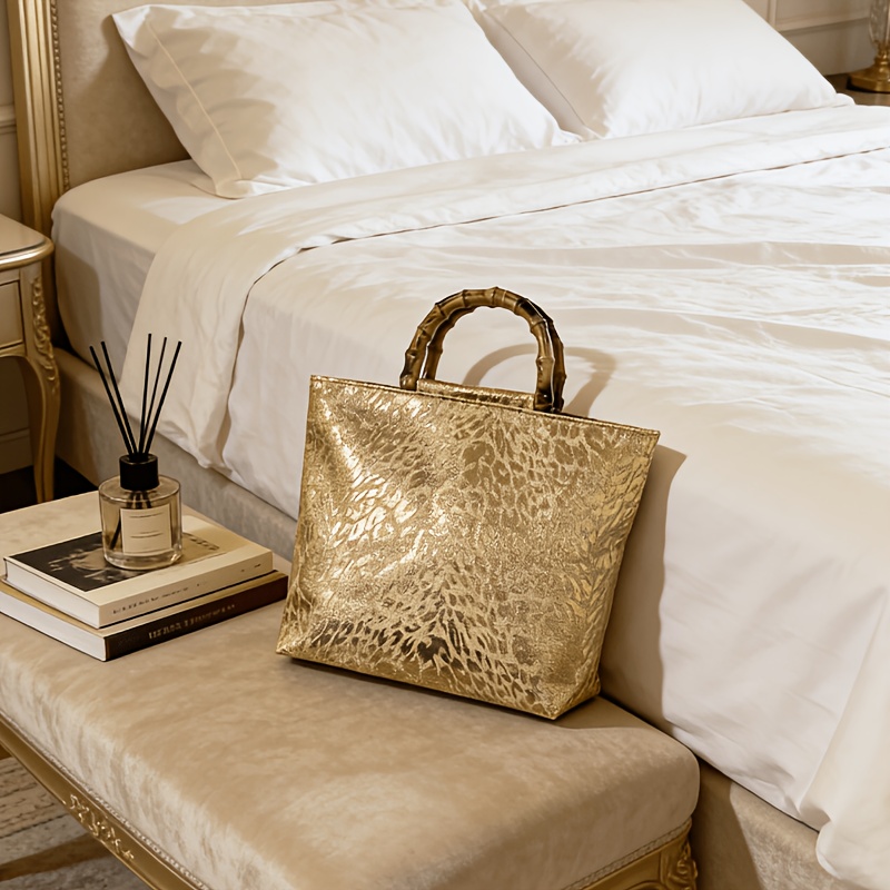 Women Bags Gold - Leichte Luxus-Tragetasche aus goldfarbenem Jacquard mit