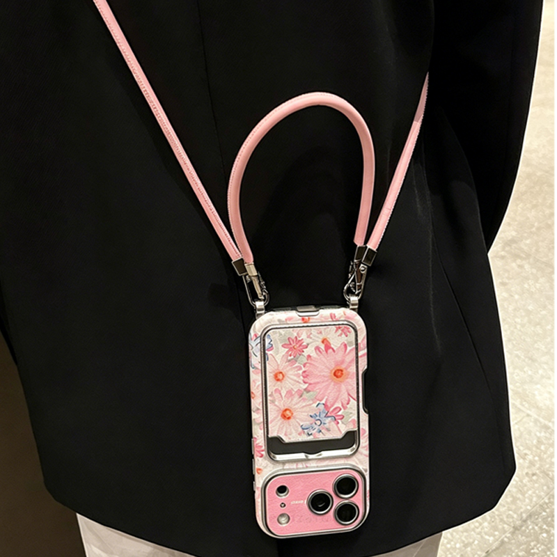 Phone Bag Crossbody - Rosa Blumenmuster Kunstleder-Textur Kartenhalter Handyhülle mit