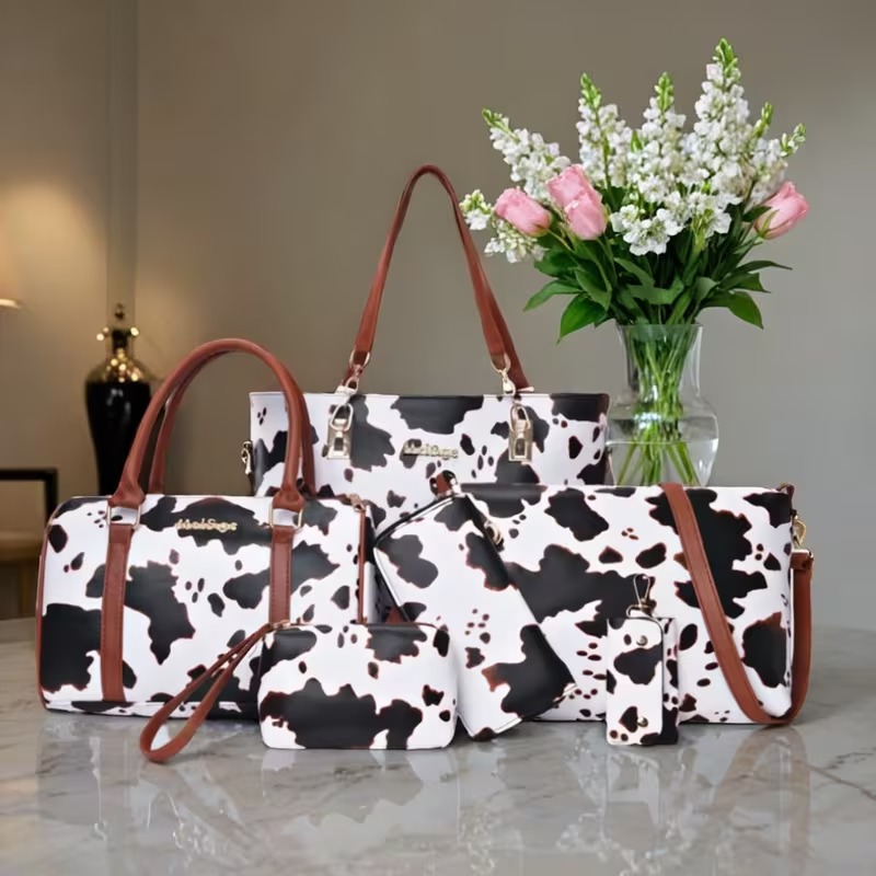 Women'S Bags Handbags - 6-teiliges PU-Mode-Set mit Kuhfellmuster, bestehend aus