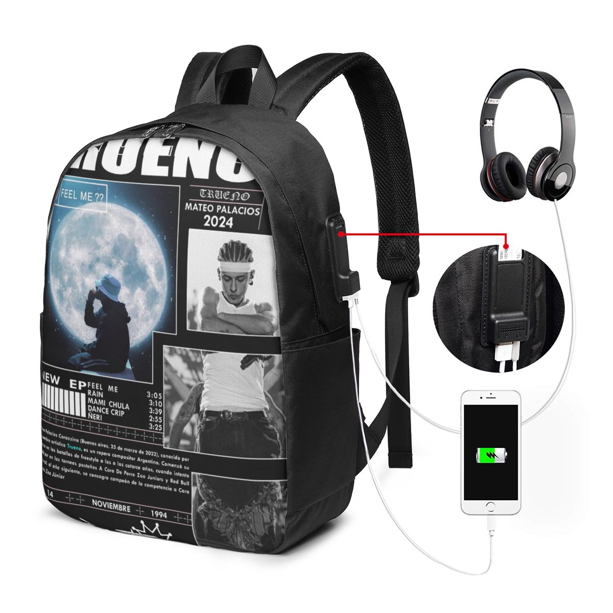 Women Bags Laptop - Lustiger Trueno Hip-Hop-Rapper-Rucksack, Reisetasche für Notebooks,