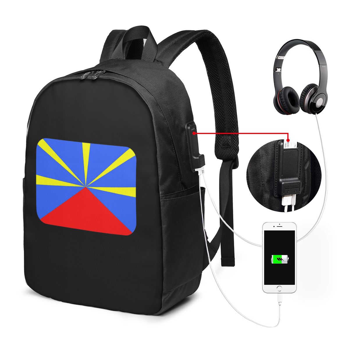 Women Bags College - 974 Rucksack mit Reunion-Insel-Flagge, Reisetasche für