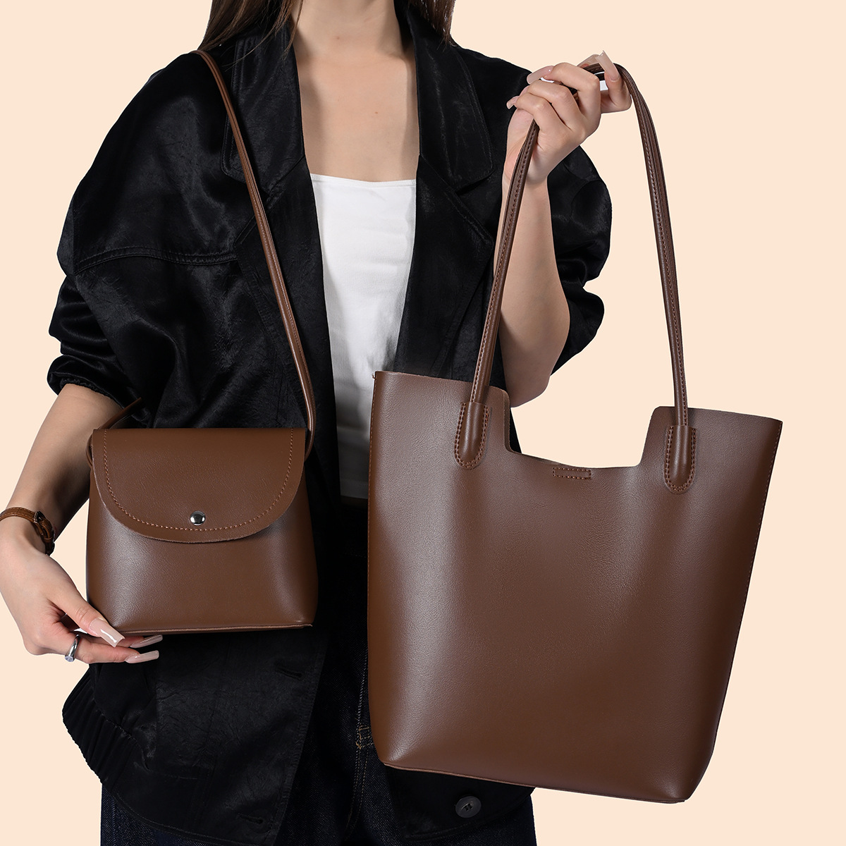 Women'S Bags Handbags - PU-Leder Schultertaschen für Damen, Messenger-Taschen, 2-teiliges
