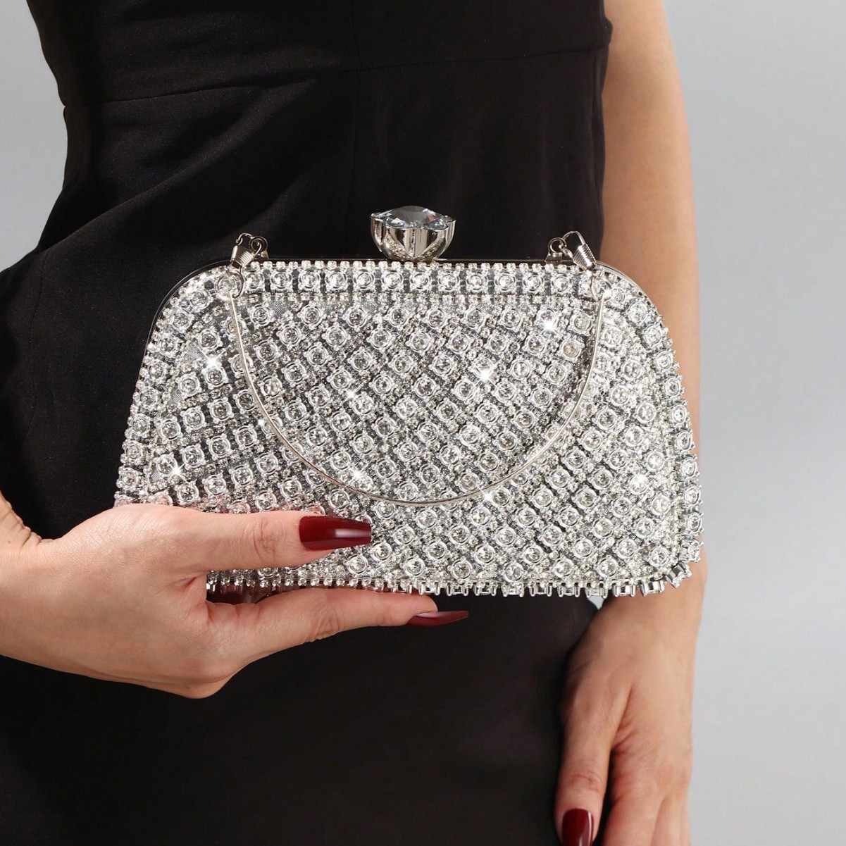 Clutch Bag Evening - Luxuriöse Diamanten-Glitzer-Abendtaschen in Silberfarbe für Hochzeiten,