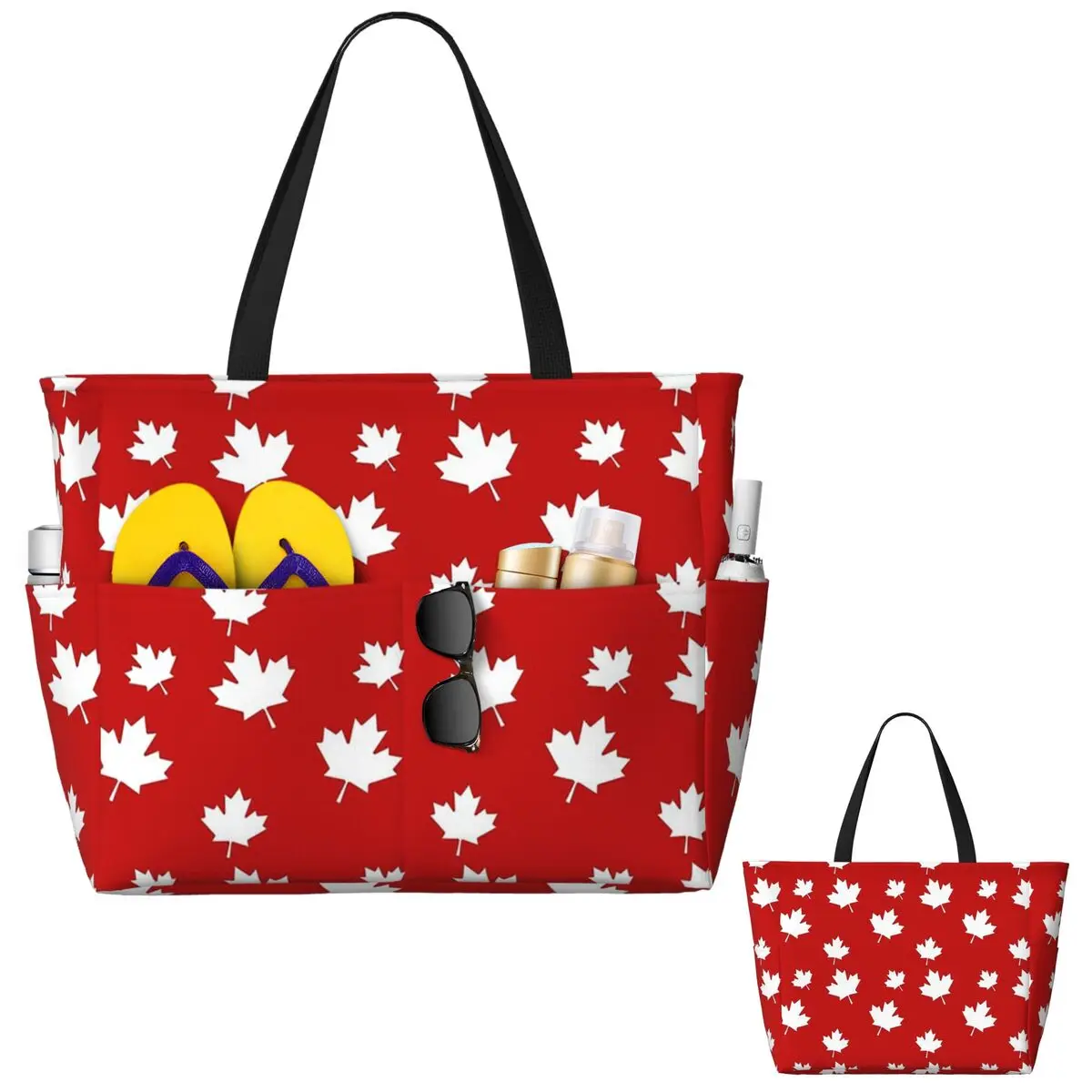 Women Bags Canada - Kanada-Ahornblatt-Flaggenmuster, rot-weiße Kanada-Flagge, Strandtasche, Sport-Reisetasche, große