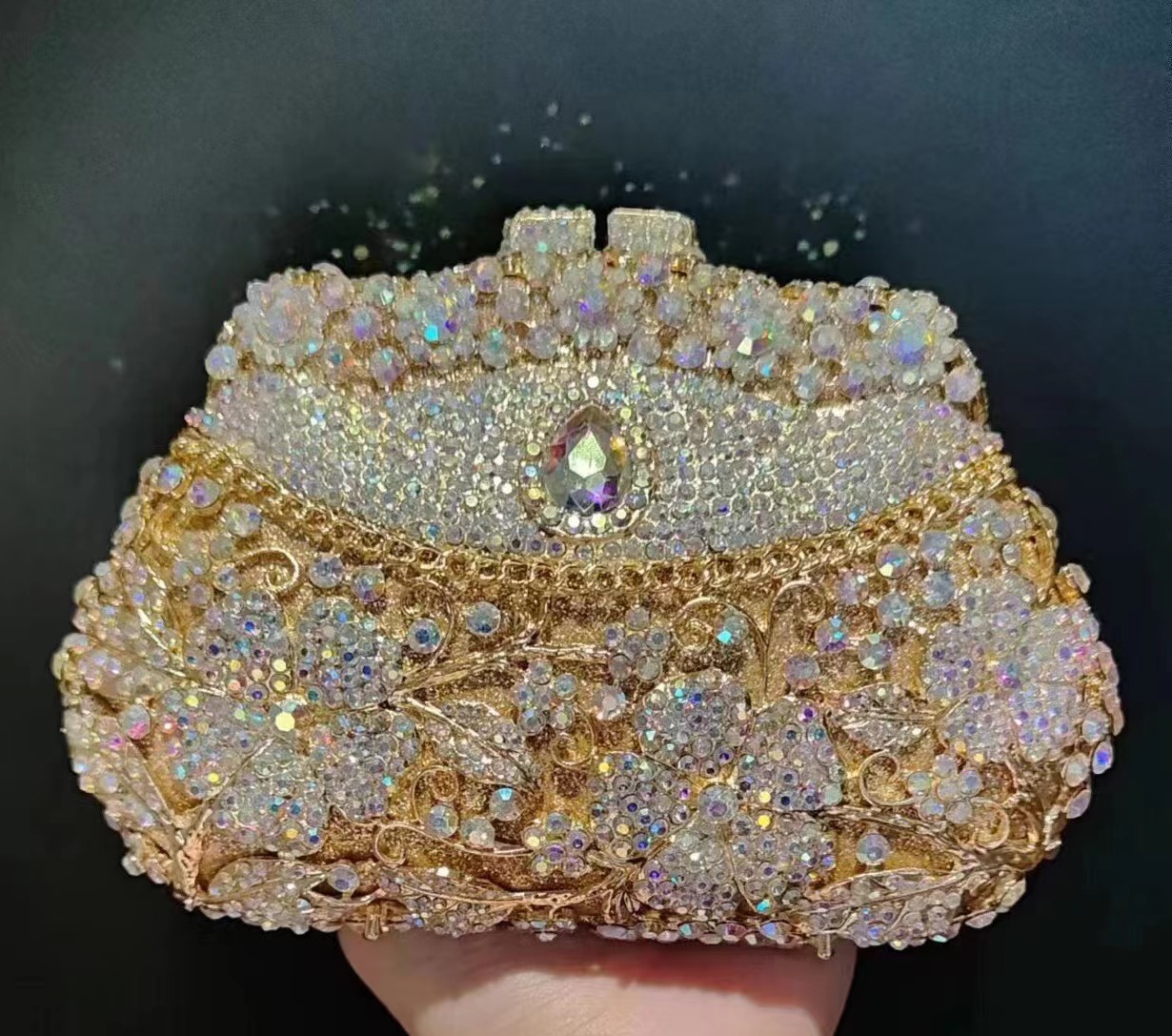 Goldene Metall-Blumen-Diamant- – Women Bags Gold Bewertung und Preis
