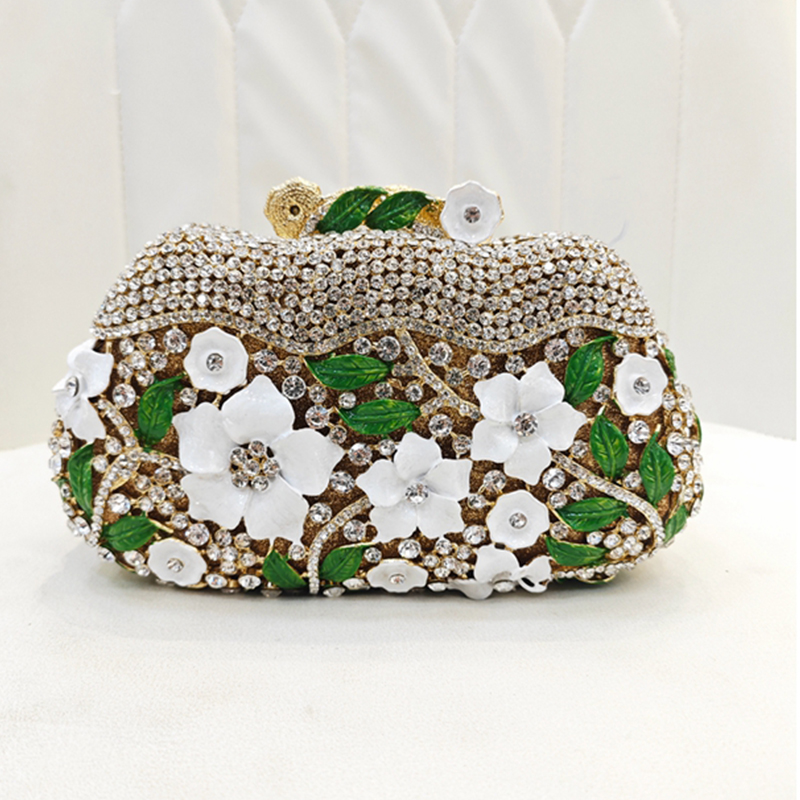 Goldene Metall-Blumen-Diamant- – Women Bags Gold Bewertung und Preis